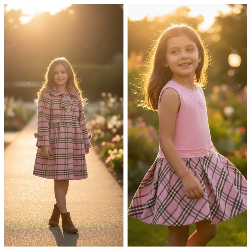 Chic Pink Plaid girls Dress/Coat Set size 8/10 girls